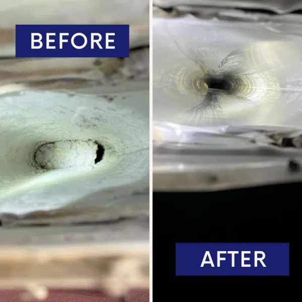 Before and after dryer vent cleaning service in Victorville